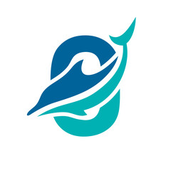 a logo combination of dolphins with letters, initials, numbers or alphabets with a blue base color for business purpose and other