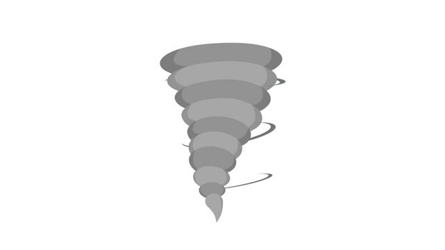 cartoon illustration of a tornado, storm, isolation, and plain background. alpha channel settings. looping animation