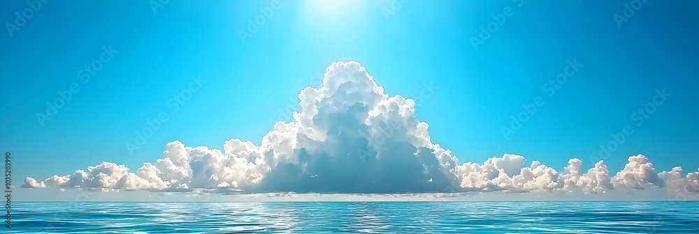 Poster serene sunlight piercing through wispy clouds casting a warm glow over the tranquil reflective ocean