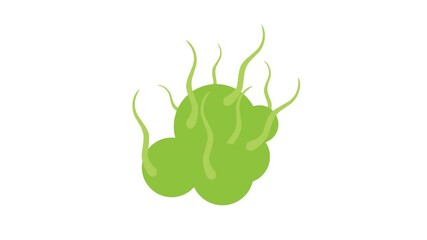 animated illustration of a Virus, a Cartoon Green Germ Bacteria with a tail. Isolate plain background. alpha channel settings