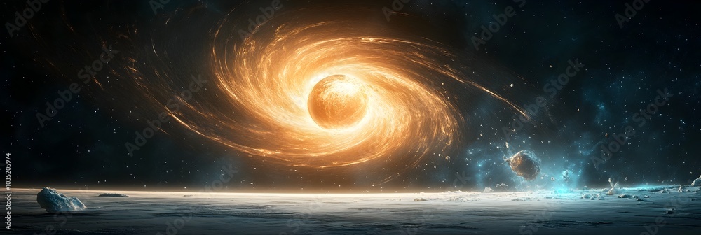 Leinwandbilder Swirling plasma energy waves radiating outward from a central point creating a dynamic and futuristic digital landscape  The glowing luminous patterns and fractals suggest a powerful