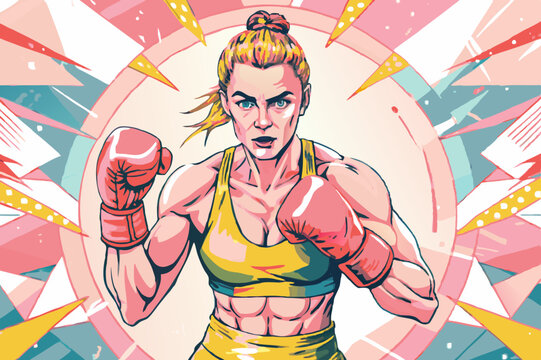 Dynamic Female Boxer in Vibrant Pop Art Style