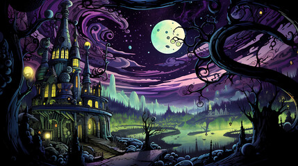 Obraz premium Fall is here and with it comes the spooky and fun of Halloween. Join us for a fun-filled celebration filled with glowing pumpkins, spooky decorations and spooky costumes. Dance under the moonlight as 