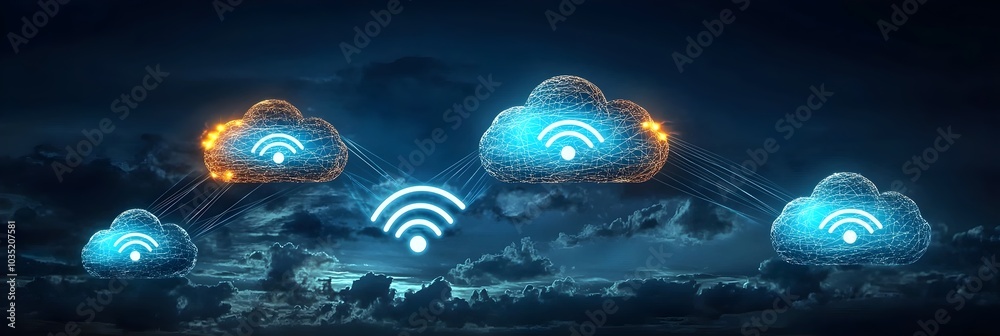 Leinwandbilder wireless cloud computing and internet connectivity symbolized by glowing lines connecting cloud icon