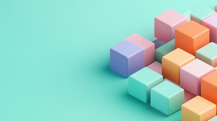 Obraz premium Abstract Composition of Colorful Cubes on a Mint Background