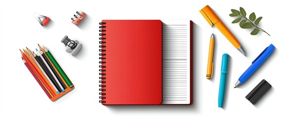Realistic vector illustration of an isolated notebook in a stationery composition, minimalist blank background, ideal for creative branding and marketing materials