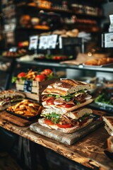 A wooden table filled with various types of food, ideal for use in scenes related to feasting or celebrations