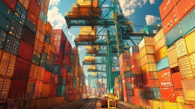 Global supply chain technology with a 3D map overlay of real-time data, tracking shipments