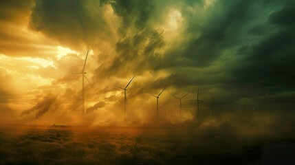 Fototapeta premium Wind Turbines in a Dramatic Sky: A Symbol of Renewable Energy