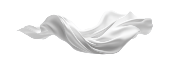 Floating elegant white fabric on transparent background