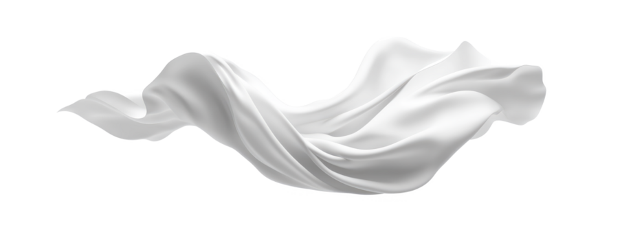 Floating elegant white fabric on transparent background