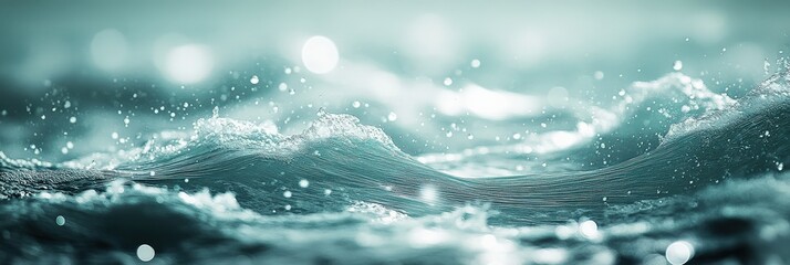 Seafoam Green Abstract Ocean Waves with Pearl White Lines - Textured Seascape with Bokeh Blur