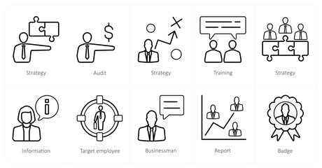 A set of 10 Human Resources icons as strategy, audit, strategy