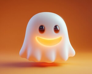 Whimsical 3D rendered ghost with a cheerful smile, suitable for Halloween events and invitations, vector illustration emphasizing a fun and friendly vibe