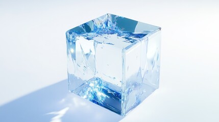 Frozen Water Cube on a White Background