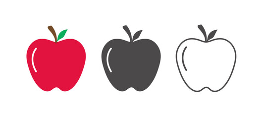 Apple icon set. Apple silhouette on white background. Apple line art. Red apple icon. Healthy food. Vector illustration