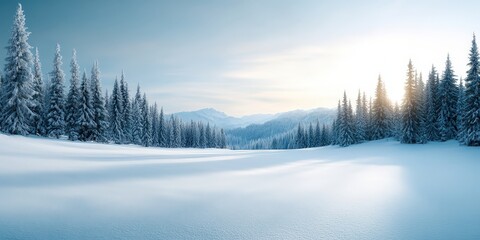 Serene Winter Landscape with Snow-Covered Pines