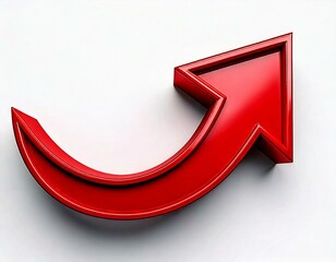 shiny 3d red curved arrow sign symbol isolated on a black background cursor web element curve plastic