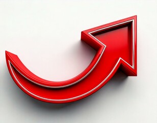 shiny 3d red curved arrow sign symbol isolated on a black background cursor web element curve plastic