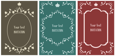 Set invitation card cover template design in trendy pastel retro color. Collection Vintage antique Frames with blank space. Vector posters can used elegant bridal wedding invite card design EPS 10 