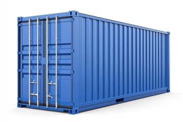 A blue shipping container sitting on a white background