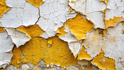 Obraz premium Weathered Yellow and White Wall Texture - Rustic Minimalist Photography for Home Decor, Wall Art, and Historical Architecture