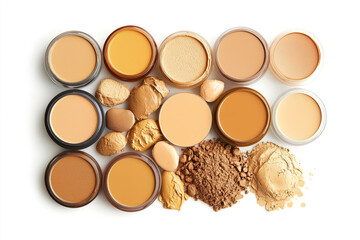A selection of foundation shades arranged artistically on a white background for skincare and beauty enthusiasts. Generative AI