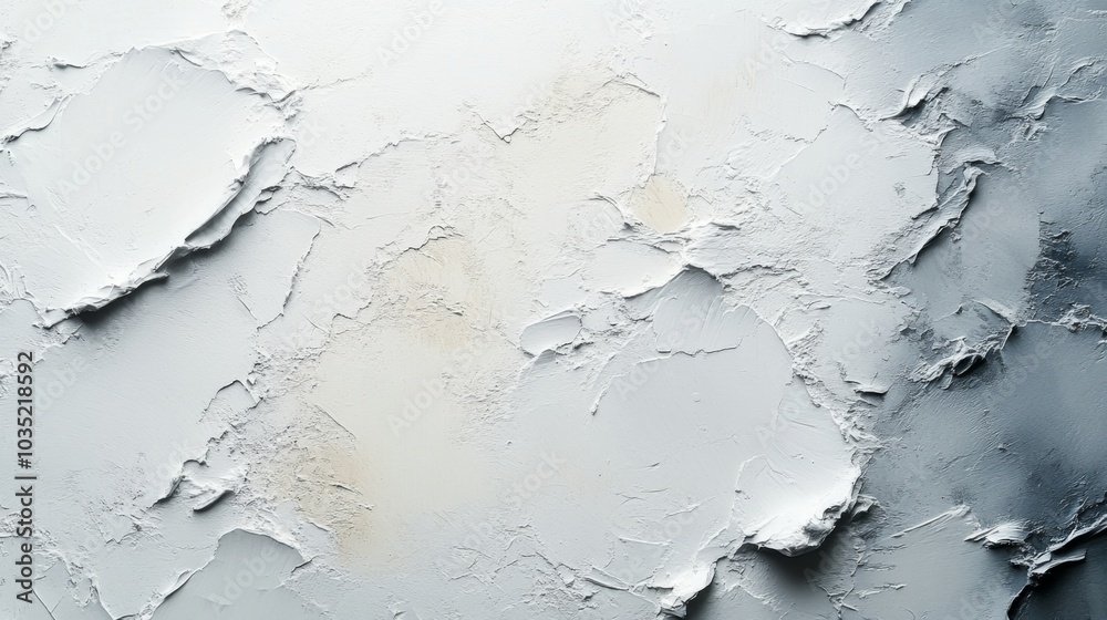 Poster A textured abstract surface showcases a harmonious blend of gray and white hues, featuring layered patches that create depth and visual interest, perfect for artistic endeavors.