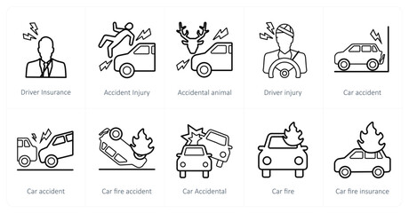 A set of 10 Insurance icons as driver insurance, accident injury, accidental animal