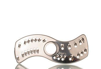 One metal mixer knife, macro, isolated on white background.