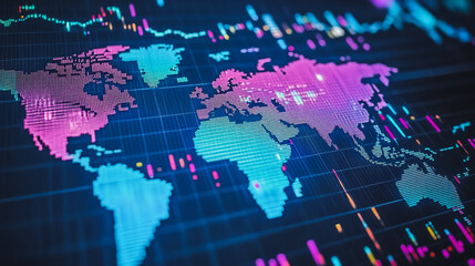 Obraz premium Abstract business network Around the world and charts and graphs with statistics to innovative analyze business potential and forecast future development of companies growth.