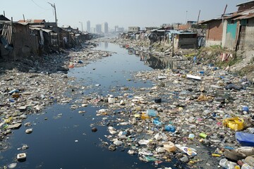 Water pollution in the environment created with Generative AI