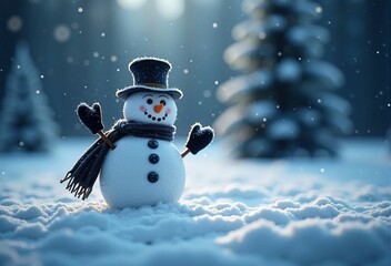 Fototapeta premium Smiling Snowman in a Winter Wonderland - A Magical Christmas Holiday Scene