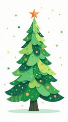 Fototapeta premium Colorful illustration of a whimsical Christmas tree adorned with decorations and a star on top, perfect for holiday cheer