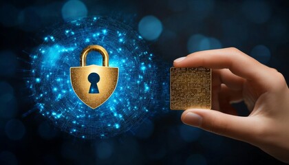 Golden Padlock, Circuit Board, Digital Sphere Visualizing Blockchain Security, Cybersecurity