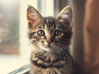 Cute Kitten Looking Out Window - Adorable Pet Portrait