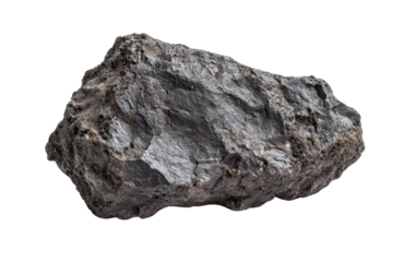 Close-up of a textured gray rock with rough surface, isolated on transparent background. showcasing natural geological formation.