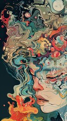Abstract Portrait of a Woman with Fluid Patterns