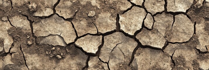 Seamless Dirt Road Texture. Abstract Background of Dry and Fractured Stone Farmland