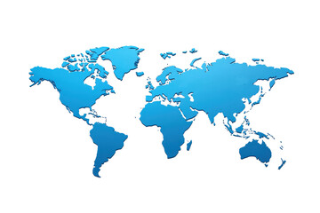 Obraz premium Blue world map depiction on a transparent background, showcasing continents in abstract style. Perfect for global or geographic themes.