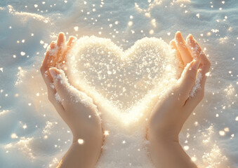 Fototapeta premium Human hands hold heart shape with copy space