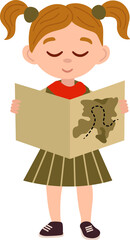 Girl Reading a Treasure Map Illustration