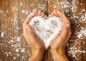Fototapeta premium Human hands hold heart shape with copy space