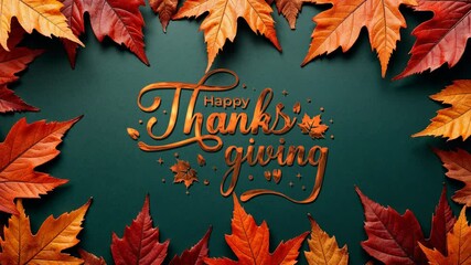 Happy Thanksgiving Animation in gold lettering. Suitable for Celebrations, Wishes, Events, Messages, holidays, and festivals.
