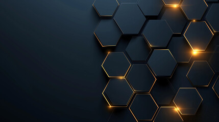 Vector black background with hexagon pattern with space for text. AI generation