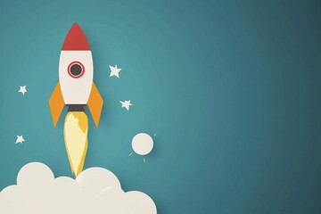 An infographic depicting a rocket launching from a light bulb, symbolizing the ignition of new ideas, with blank space on the right for commercial text or logos. 
