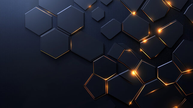 Vector black background with hexagon pattern with space for text. AI generation
