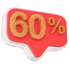 60 Percent Discount Red Number 3D Badge 
