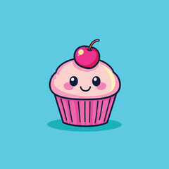 Adorable Kawaii Cupcake Vector Graphic for Food Projects