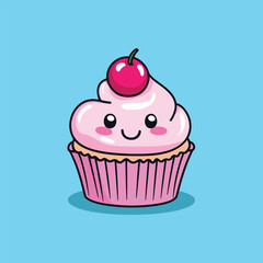 Kawaii Cupcake Character Vector for Bakery and Pastry Projects